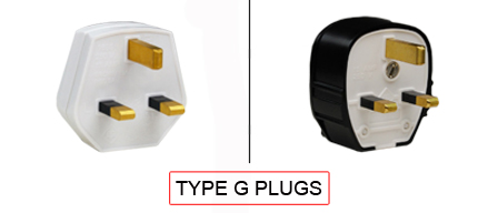 TYPE G Plugs are used in the following Countries:
<br>
Primary Country known for using TYPE G plugs is the United Kingdom, Great Britain which comprises England, Scotland, Wales, Ireland, Northern Ireland.

<br>Additional Countries that use TYPE G plugs are 
Bahrain, Bhutan, Brunei, Burma, Cambodia, Cyprus, Dominica, England, Falkland Islands, Islas Malvinas, Gambia, Ghana, Gibraltar, Grenada, Hong Kong, Iraq, Kenya, Kuwait, Lebanon, Macau, Malawi, Malaysia, Maldives, Malta, Mauritius, Myanmar, Nigeria, Oman, Qatar, Saint Helena, Saint Kitts-Nevis, Saint Lucia, Saint Vincent, Saudi Arabia, Seychelles, Sierra Leone, Singapore, Tanzania, Uganda, United Arab Emirates, Yemen, Zambia, Zimbabwe

<br><font color="yellow">*</font> Additional Type G Electrical Devices:

<br><font color="yellow">*</font> <a href="https://internationalconfig.com/icc6.asp?item=TYPE-G-CONNECTORS" style="text-decoration: none">Type G Connectors</a> 

<br><font color="yellow">*</font> <a href="https://internationalconfig.com/icc6.asp?item=TYPE-G-OUTLETS" style="text-decoration: none">Type G Outlets</a> 

<br><font color="yellow">*</font> <a href="https://internationalconfig.com/icc6.asp?item=TYPE-G-POWER-CORDS" style="text-decoration: none">Type G Power Cords</a> 

<br><font color="yellow">*</font> <a href="https://internationalconfig.com/icc6.asp?item=TYPE-G-POWER-STRIPS" style="text-decoration: none">Type G Power Strips</a>

<br><font color="yellow">*</font> <a href="https://internationalconfig.com/icc6.asp?item=TYPE-G-ADAPTERS" style="text-decoration: none">Type G Adapters</a>

<br><font color="yellow">*</font> <a href="https://internationalconfig.com/worldwide-electrical-devices-selector-and-electrical-configuration-chart.asp" style="text-decoration: none">Worldwide Selector. All Countries by TYPE.</a>

<br>View examples of TYPE G plugs below.

